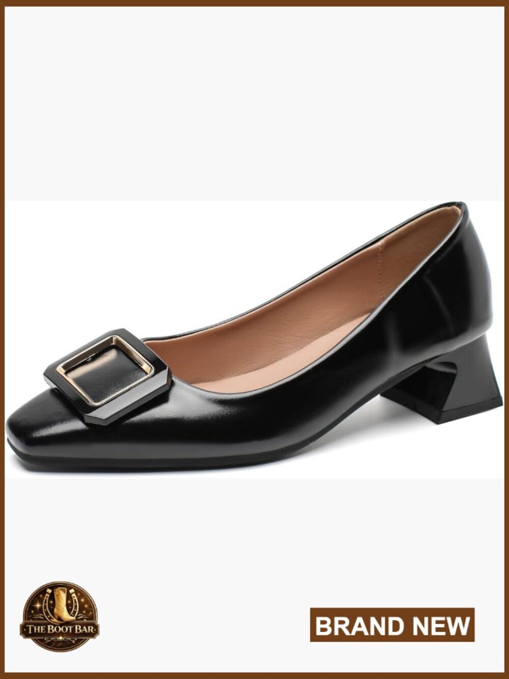 Women's Square Toe Low Block Heel Pumps Premium Leather Dress Shoes for Office